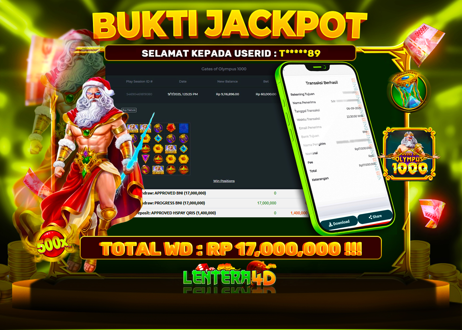 JACKPOT MAIN GATES OF OLYMPUS 1000 06 SEPTEMBER 2025